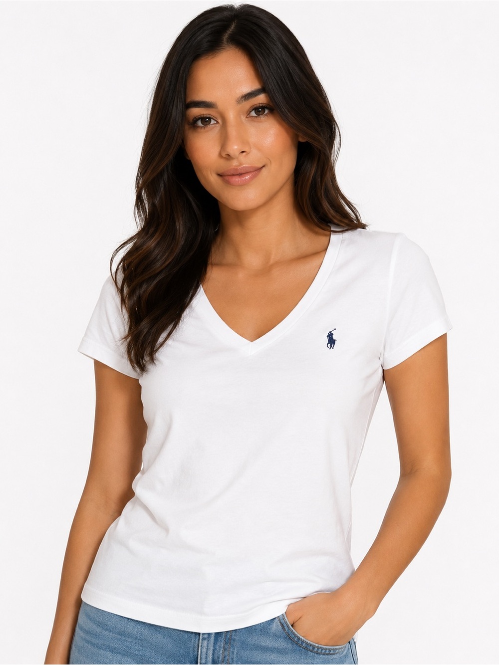 Ralph Lauren White V-Neck Polo Pony Short Sleeve Tee